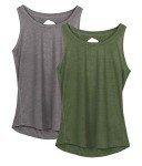 icyzone Yoga Tops Activewear Workout Clothes Open Back Fitness Racerback Tank Tops for Women (M, Grey/Green)