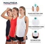 Nautica Competition 3 Pack Workout Tank Tops for Women Active Athletic Gym Workout Running Exercise Yoga Dry-Fit Fabric, Navy, Red, White, Small