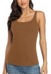 V FOR CITY Women's Cotton Tank Top with Shelf Bra Adjustable Wider Strap Camisole Basic Cami Tanks, Brown, X-Large