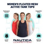 Nautica Competition 3 Pack Workout Tank Tops for Women Active Athletic Gym Workout Running Exercise Yoga Dry-Fit Fabric, Navy, Red, White, Small
