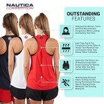 Nautica Competition 3 Pack Workout Tank Tops for Women Active Athletic Gym Workout Running Exercise Yoga Dry-Fit Fabric, Navy, Red, White, Small