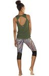 icyzone Yoga Tops Activewear Workout Clothes Open Back Fitness Racerback Tank Tops for Women (M, Grey/Green)
