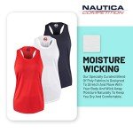 Nautica Competition 3 Pack Workout Tank Tops for Women Active Athletic Gym Workout Running Exercise Yoga Dry-Fit Fabric, Navy, Red, White, Small