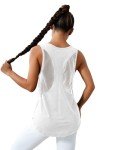 SweatyRocks Women's Activewear Sleeveless Scoop Neck Sports Tank Top Breathable Mesh Tops, Solid White, X-Large