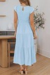 Light Blue Boho Flutter Sleeve Maxi Dress for Women