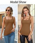 V FOR CITY Women's Cotton Tank Top with Shelf Bra Adjustable Wider Strap Camisole Basic Cami Tanks, Brown, X-Large
