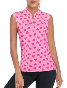 Misyula Athletic Tank Tops for Women,Quarter Zip UV Protection Dry Fit Golf Shirts Relaxed Fit Sleeveless Moisture Wicking Comfortable Tennis Workout Active Wear Outfits Heart Pink L