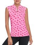 Misyula Athletic Tank Tops for Women,Quarter Zip UV Protection Dry Fit Golf Shirts Relaxed Fit Sleeveless Moisture Wicking Comfortable Tennis Workout Active Wear Outfits Heart Pink L