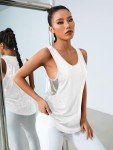 SweatyRocks Women's Activewear Sleeveless Scoop Neck Sports Tank Top Breathable Mesh Tops, Solid White, X-Large