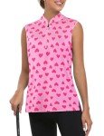 Misyula Athletic Tank Tops for Women,Quarter Zip UV Protection Dry Fit Golf Shirts Relaxed Fit Sleeveless Moisture Wicking Comfortable Tennis Workout Active Wear Outfits Heart Pink L