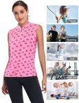 Misyula Athletic Tank Tops for Women,Quarter Zip UV Protection Dry Fit Golf Shirts Relaxed Fit Sleeveless Moisture Wicking Comfortable Tennis Workout Active Wear Outfits Heart Pink L
