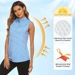 Koscacy Womens Workout Tank Tops,Polo Golf Tennis Shirt Sleeveless Quick-Drying Activewear Colourful Performance Stretch Athletic A-Line Hem Tank Tops Light Blue Large