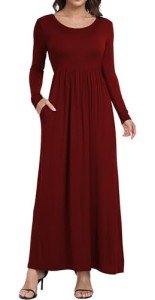 Wine Red Maxi Dress with Pockets for Women