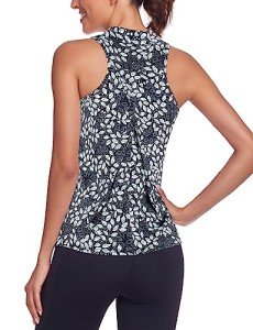 Tanst Sky Women's Racerback Tank Tops, Workout Shirts for Women Quarter Zip Sleeveless Yoga Running Golf Gym Quick Dry Athletic Activewear Black Leaves Small