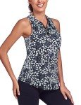Tanst Sky Women's Racerback Tank Tops, Workout Shirts for Women Quarter Zip Sleeveless Yoga Running Golf Gym Quick Dry Athletic Activewear Black Leaves Small