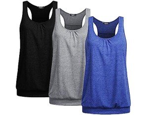 Beyove Racerback Tank Tops for Women Yoga Athletic Workout Tops Sleeveless Loose Fit Muscle Shirts Activewear 3 Pack, 3pcs- Black + Light Grey + Blue, Large