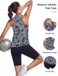 Tanst Sky Women's Racerback Tank Tops, Workout Shirts for Women Quarter Zip Sleeveless Yoga Running Golf Gym Quick Dry Athletic Activewear Black Leaves Small