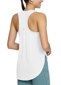 BALEAF Womens Yoga Tops Racerback Tank Loose Fit Workout Top Lightweight Sleeveless with Side Split Long Shirts Soft Breathable Shirt for Athletic Gym Exercise Casual White L