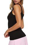 PINKMSTYLE Womens Square Neck Tank Tops Cute Double Layer Seamless Workout Tops Summer Sleeveless Shirts, Black, X-Large