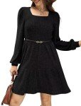 Trendy Black Long Sleeve Babydoll Dress for Women