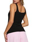 PINKMSTYLE Womens Square Neck Tank Tops Cute Double Layer Seamless Workout Tops Summer Sleeveless Shirts, Black, X-Large