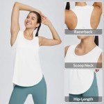 BALEAF Womens Yoga Tops Racerback Tank Loose Fit Workout Top Lightweight Sleeveless with Side Split Long Shirts Soft Breathable Shirt for Athletic Gym Exercise Casual White L