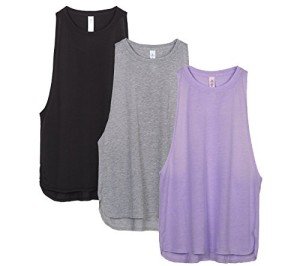 icyzone Workout Tank Tops for Women - Running Muscle Tank Sport Exercise Gym Yoga Tops Athletic Shirts(Pack of 3) (M, Black/Grey/Lavender)