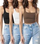 SUNDELL 3 Pack Crop Tank Tops for Women Casual Sleeveless Crop Tops Double Layer Cropped Yoga Workout Tops (Black/White/Dark Brown-M)