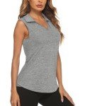 Zamowoty Sleeveless Polo Shirts for Women,Golf Tank Tops V Neck Lapel Collared Solid Color Curved Hem Sport Shirts Moisture Wicking Performance Fast Dry Activewear Gym Clothes Light Grey Large