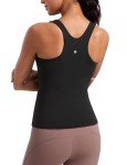 CRZ YOGA Butterluxe Womens Racerback Workout Tank Top with Built in Shelf Bra - Padded High Neck Yoga Athletic Camisole Black Medium