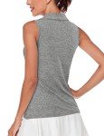 Zamowoty Sleeveless Polo Shirts for Women,Golf Tank Tops V Neck Lapel Collared Solid Color Curved Hem Sport Shirts Moisture Wicking Performance Fast Dry Activewear Gym Clothes Light Grey Large