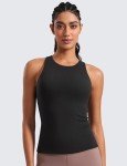 CRZ YOGA Butterluxe Womens Racerback Workout Tank Top with Built in Shelf Bra - Padded High Neck Yoga Athletic Camisole Black Medium