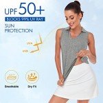 Zamowoty Sleeveless Polo Shirts for Women,Golf Tank Tops V Neck Lapel Collared Solid Color Curved Hem Sport Shirts Moisture Wicking Performance Fast Dry Activewear Gym Clothes Light Grey Large