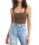 SUNDELL 3 Pack Crop Tank Tops for Women Casual Sleeveless Crop Tops Double Layer Cropped Yoga Workout Tops (Black/White/Dark Brown-M)