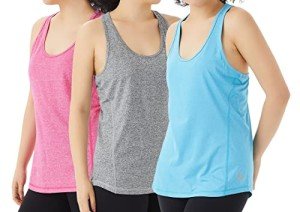 TEX2FIT 3-Pack Active Tank Tops for Women, Quick Dry Stretch Yoga Tops, Racerback Tank Top (3pcs Set) (Pink/Acqua/Grey, Medium)