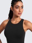 CRZ YOGA Butterluxe Womens Racerback Workout Tank Top with Built in Shelf Bra - Padded High Neck Yoga Athletic Camisole Black Medium