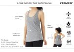 TEX2FIT 3-Pack Active Tank Tops for Women, Quick Dry Stretch Yoga Tops, Racerback Tank Top (3pcs Set) (Pink/Acqua/Grey, Medium)