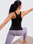 CRZ YOGA Butterluxe Womens Racerback Workout Tank Top with Built in Shelf Bra - Padded High Neck Yoga Athletic Camisole Black Medium