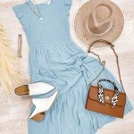 Light Blue Boho Flutter Sleeve Maxi Dress for Women
