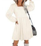 Beige Long Sleeve Knit Babydoll Dress