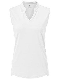 JHMORP Women's Golf Shirts Sleeveless Quick Dry V-Neck Tennis Sport Activewear Polo Tank Tops (White,CA M)