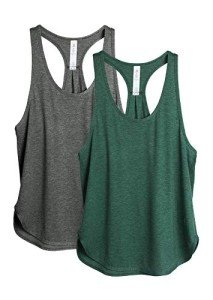icyzone Workout Tank Tops for Women - Athletic Yoga Tops, Racerback Running Tank Top (M, Charcoal/Army)