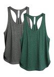 icyzone Workout Tank Tops for Women - Athletic Yoga Tops, Racerback Running Tank Top (M, Charcoal/Army)