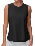 Dragon Fit Lightweight Workout Tank Tops for Women Sleeveless Yoga Shirts Side Split Loose Fit Athletic Tops with Curved Hem Black
