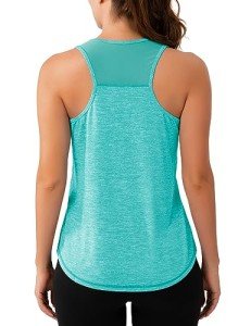 Aeuui Womens Workout Tops Sleeveless Racerback Tank Tops Mesh Yoga Athletic Running Shirts Gym Clothes for Women Lake Blue