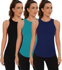 TAIPOVE Gym Tops Athletic Tank Tops for Women High Neck Sleeveless Tops Mesh Tops Sports Activewear 3 Packs