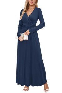 OUGES Women's Navy Long Sleeve Maxi Dress