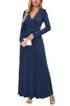 OUGES Women's Navy Long Sleeve Maxi Dress