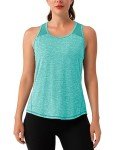 Aeuui Womens Workout Tops Sleeveless Racerback Tank Tops Mesh Yoga Athletic Running Shirts Gym Clothes for Women Lake Blue