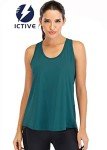 ICTIVE Workout Tops for Women Loose fit Racerback Tank Tops for Women Mesh Backless Muscle Tank Running Tank Tops Workout Tank Tops for Women Yoga Tops Athletic Exercise Gym Tops Dark Green L